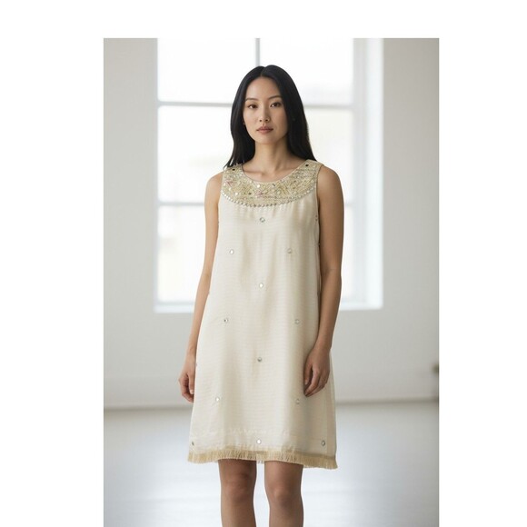 Nazila Couture Size Large Shisha Embroidered Kurta Tunic Top Dress Gold Fringe - Picture 2 of 10